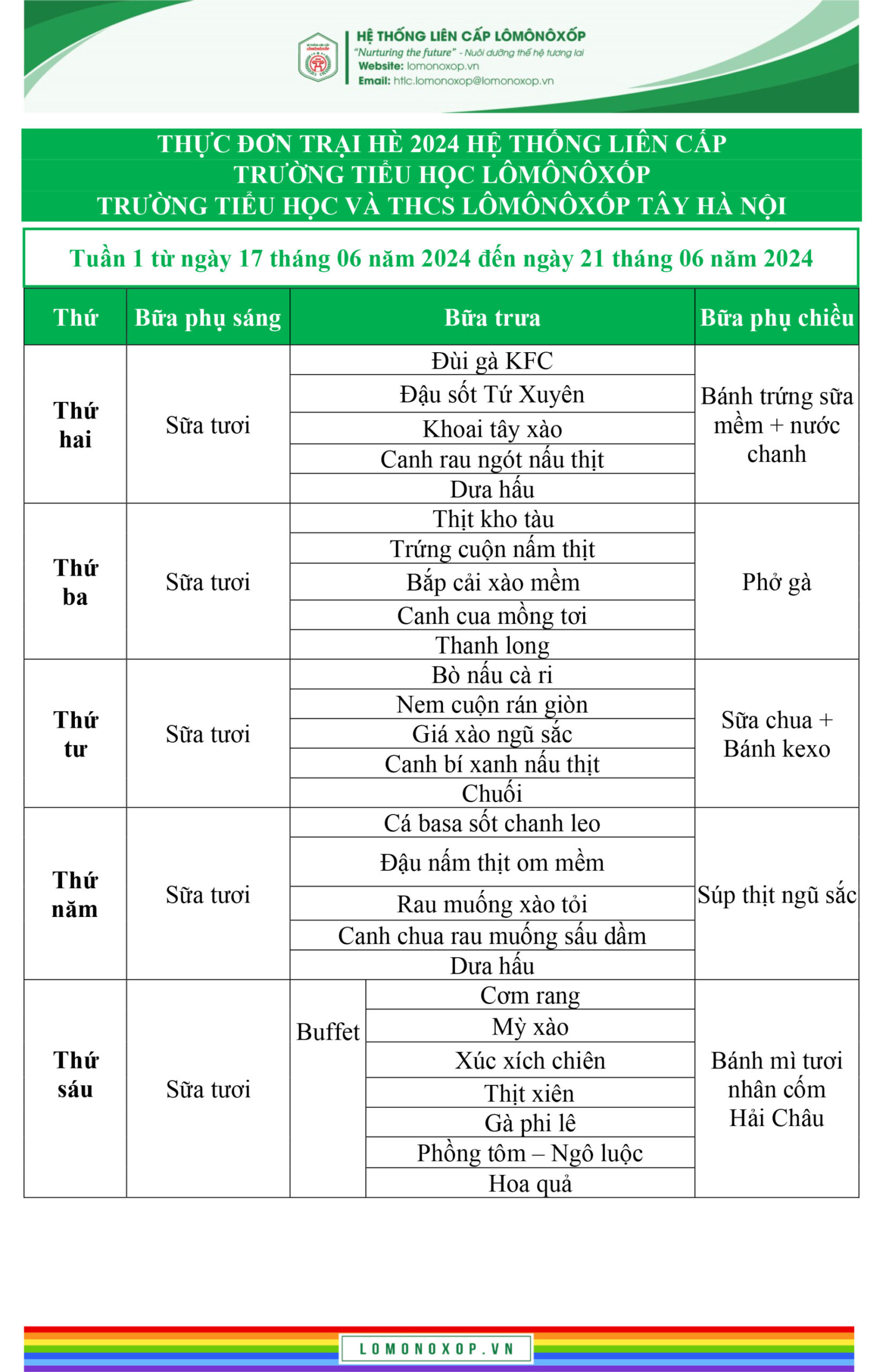 ThỰc ĐƠn TrẠi HÈ 2024 HỆ ThỐng LiÊn CẤp.tt 1