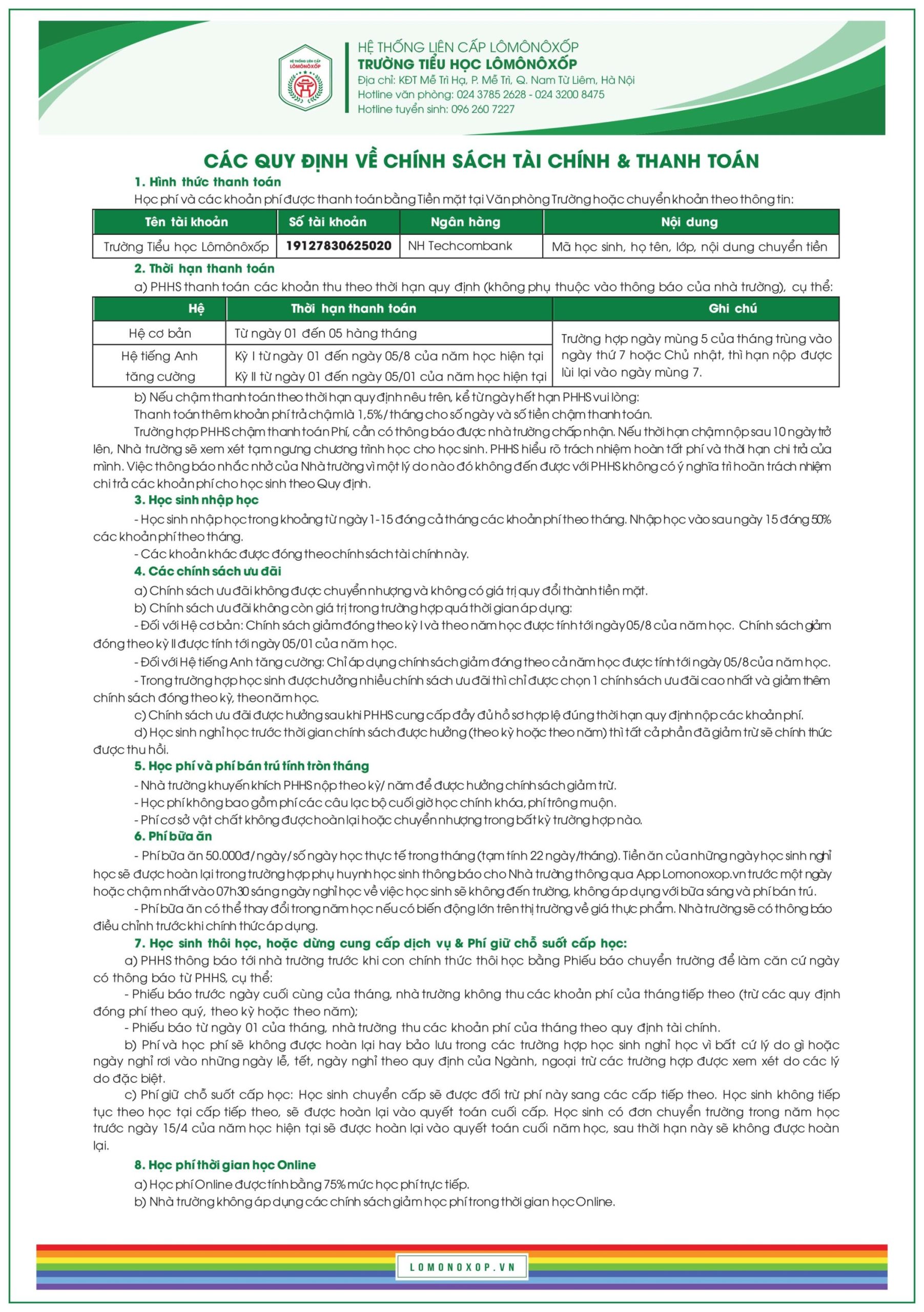 BiỂu PhÍ VÀ Quy ĐỊnh TÀi ChÍnh TiỂu HỌc 23.12 02